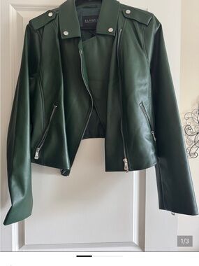 Eloquii Forest Green Faux Leather Moto Jacket
